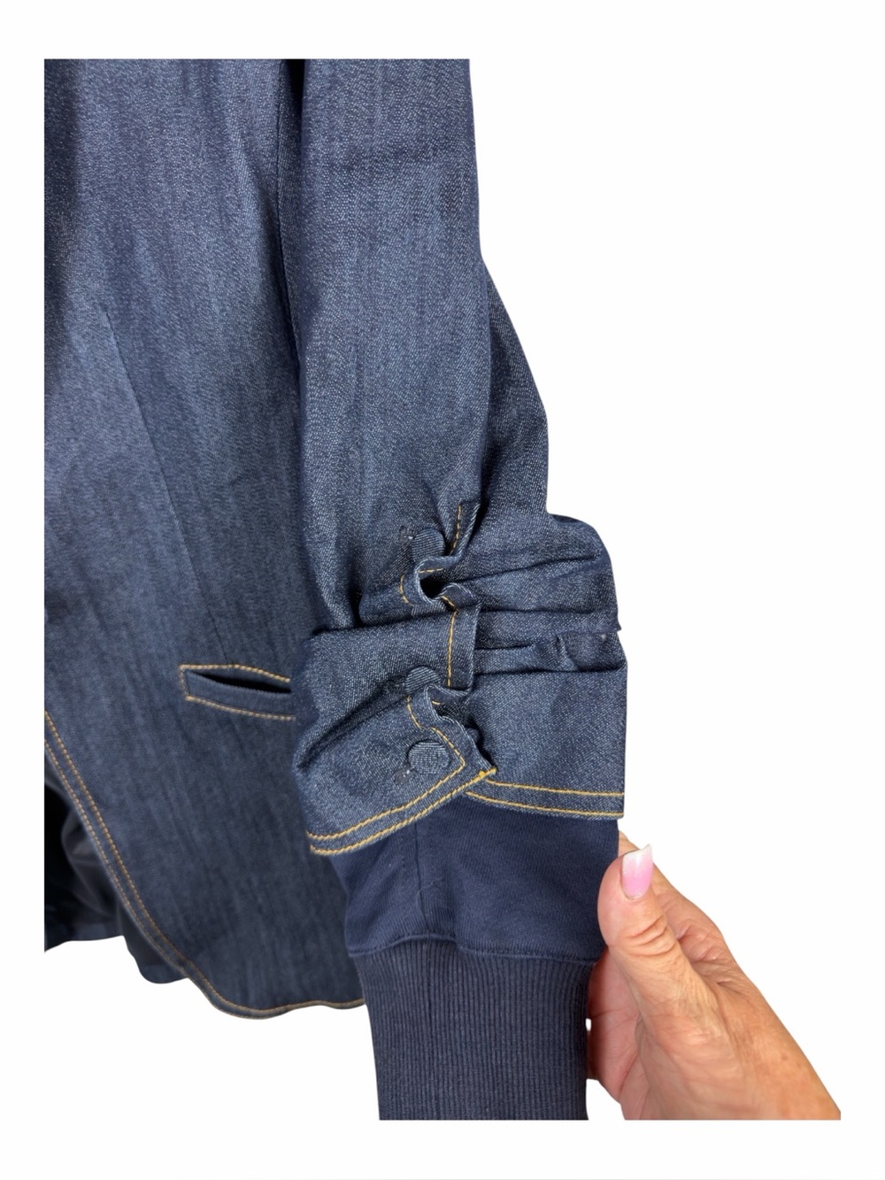 Cinq a Sept NWOT “Khloe” Women's Denim Mixed Media Indigo Jacket Size 2. - Picture 11 of 16